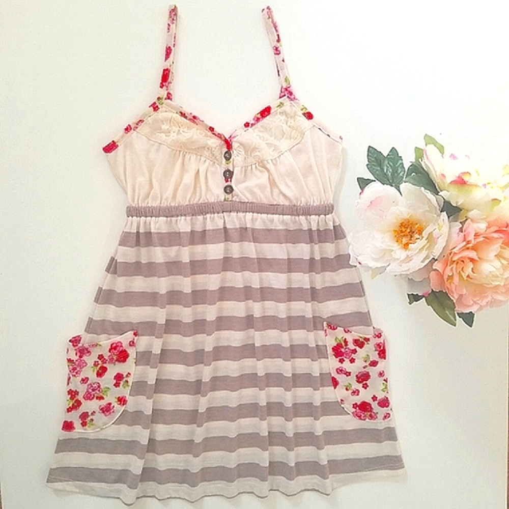 Decree Floral Striped Babydoll Top